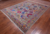 Grey Persian Tabriz Handmade Wool & Silk Rug - 8' 1" X 10' 1"