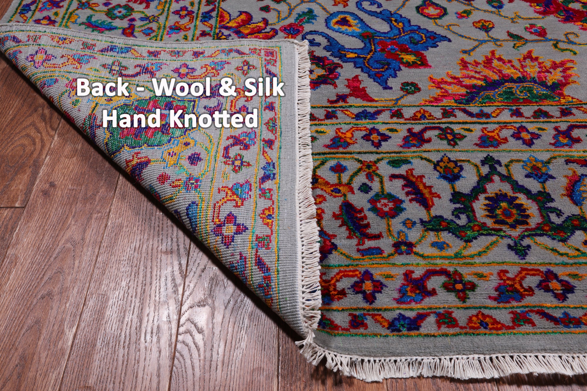 Grey Persian Tabriz Handmade Wool & Silk Rug - 8' 1" X 10' 1"