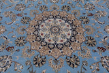 Blue Persian Nain Handmade Wool & Silk Rug - 7' 11" X 10' 2"