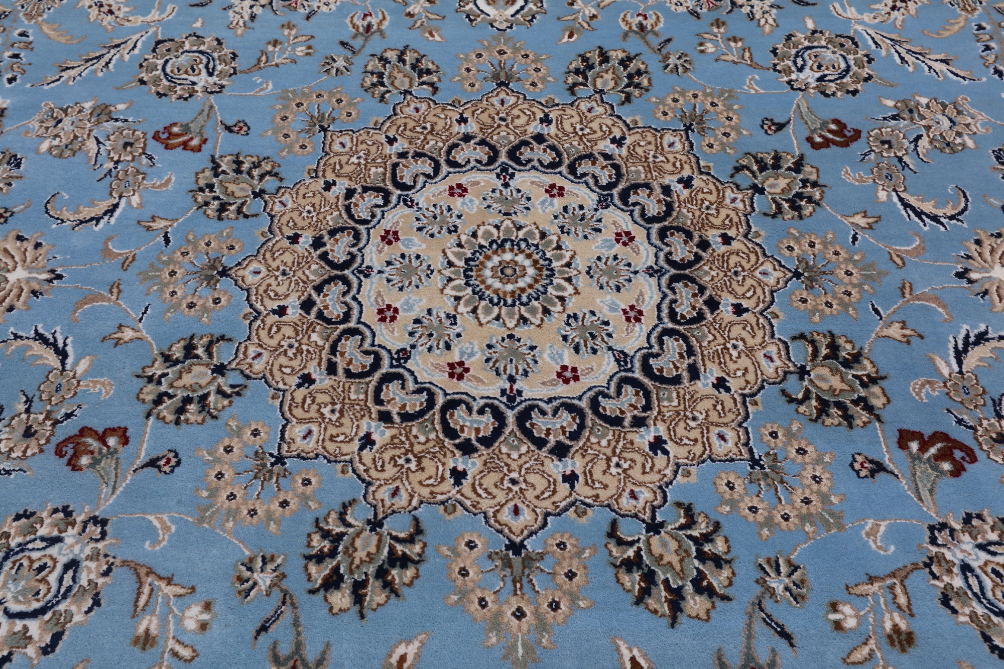 Blue Persian Nain Handmade Wool & Silk Rug - 7' 11" X 10' 2"
