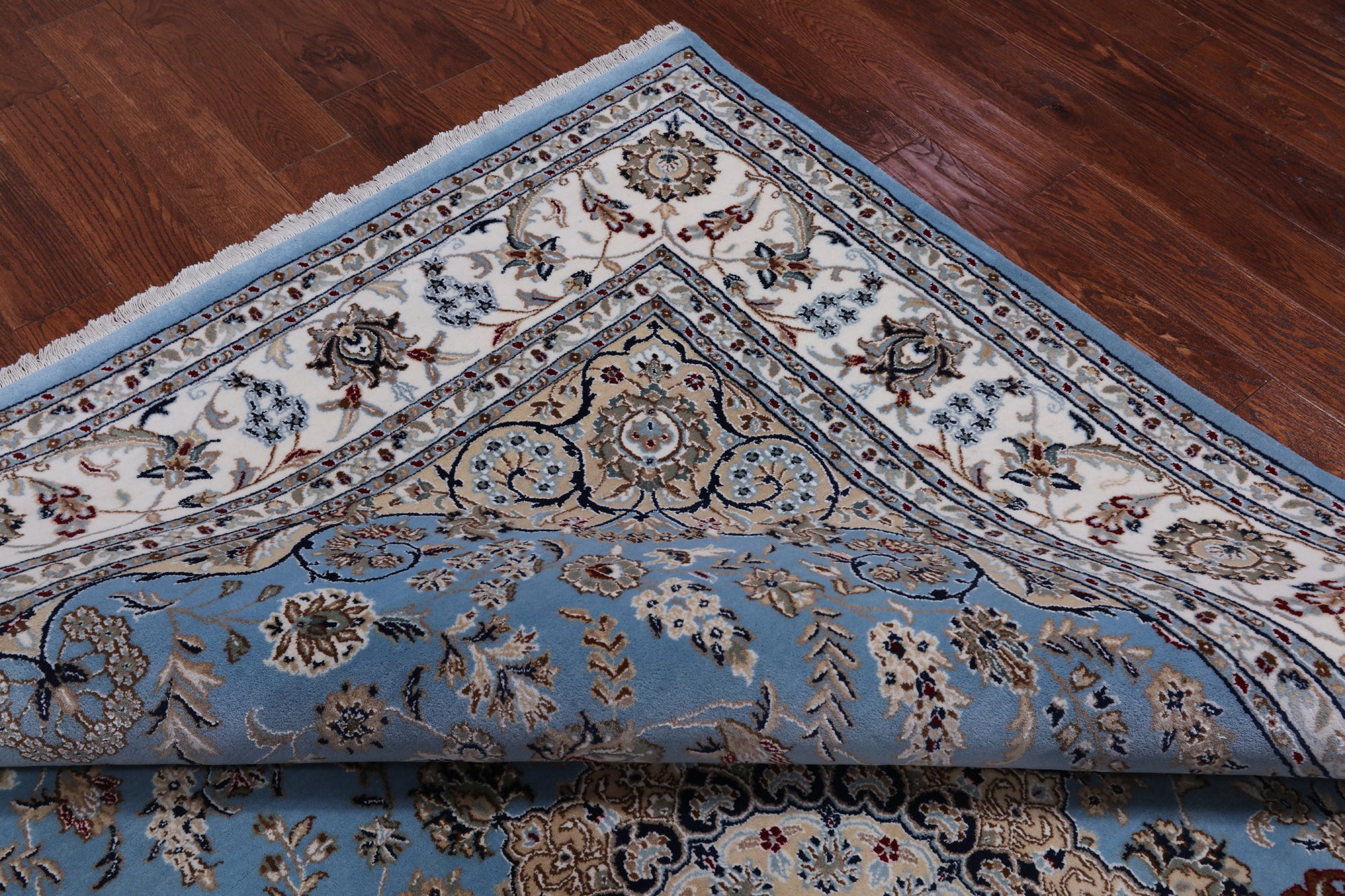 Blue Persian Nain Handmade Wool & Silk Rug - 7' 11" X 10' 2"