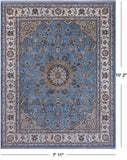 Blue Persian Nain Handmade Wool & Silk Rug - 7' 11" X 10' 2"