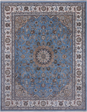 Blue Persian Nain Handmade Wool & Silk Rug - 7' 11" X 10' 2"