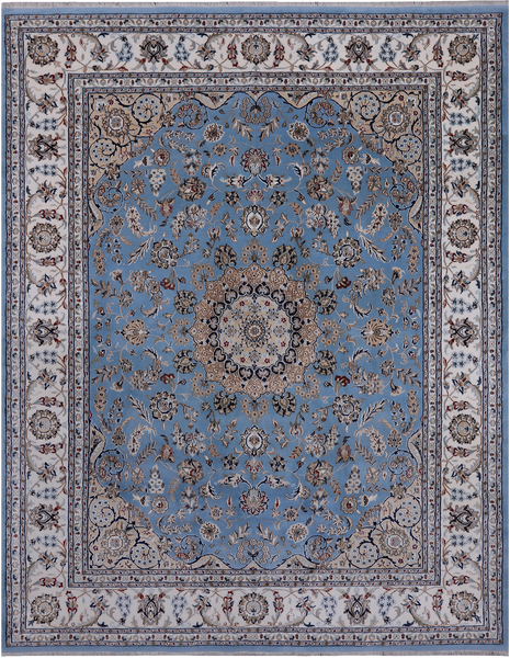Blue Persian Nain Handmade Wool & Silk Rug - 7' 11" X 10' 2"