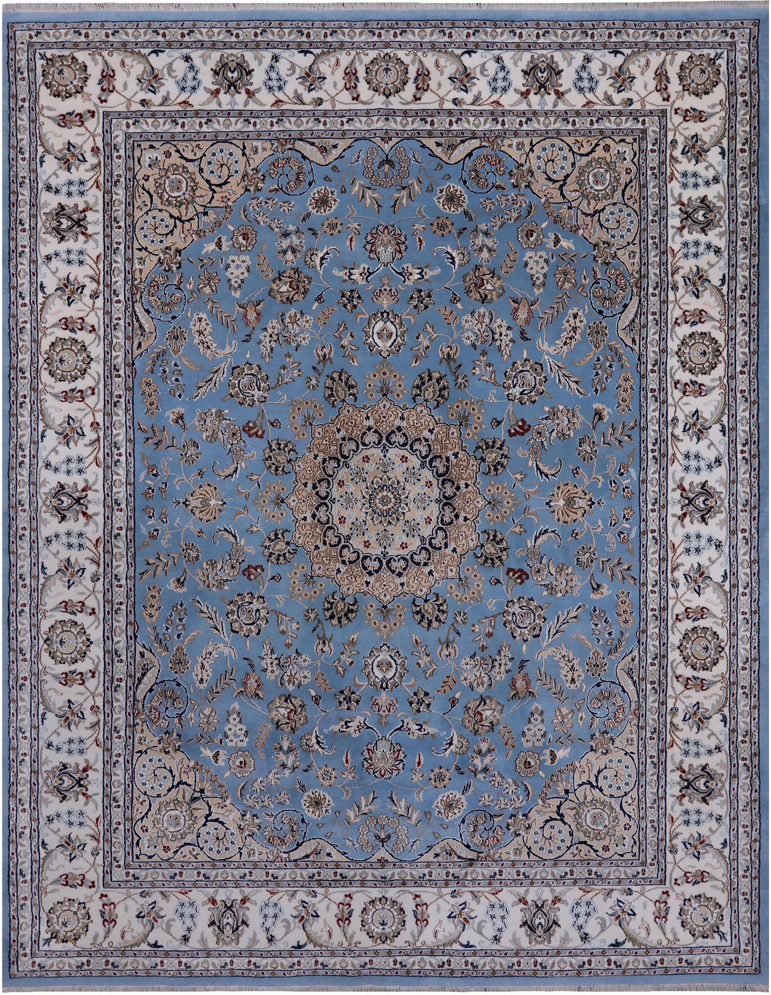 Blue Persian Nain Handmade Wool & Silk Rug - 7' 11" X 10' 2"