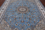 Blue Persian Nain Handmade Wool & Silk Rug - 7' 11" X 10' 2"