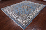 Blue Persian Nain Handmade Wool & Silk Rug - 7' 11" X 10' 2"