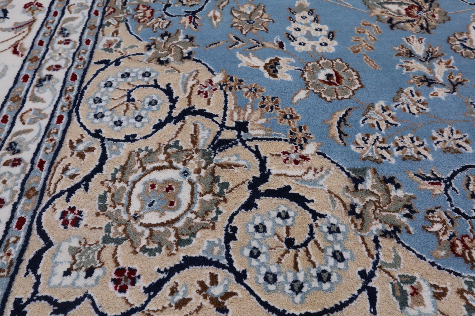 Blue Persian Nain Handmade Wool & Silk Rug - 7' 11" X 10' 2"