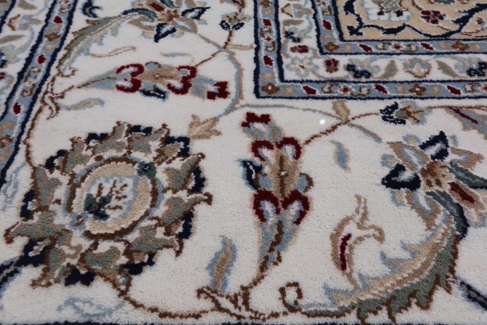 Blue Persian Nain Handmade Wool & Silk Rug - 7' 11" X 10' 2"