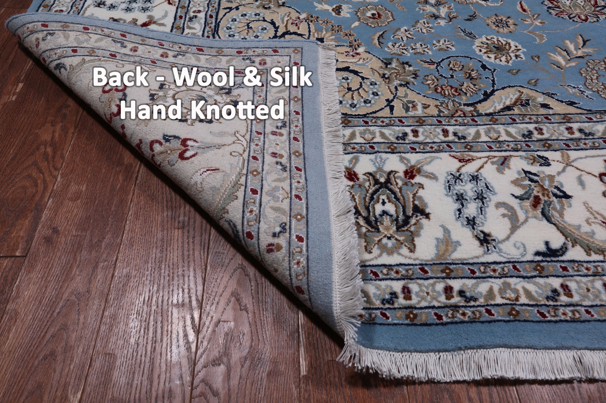 Blue Persian Nain Handmade Wool & Silk Rug - 7' 11" X 10' 2"