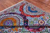 Grey Geometric Persian Mamluk Handmade Wool & Silk Rug - 9' 0" X 12' 0"