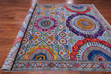 Grey Geometric Persian Mamluk Handmade Wool & Silk Rug - 9' 0" X 12' 0"