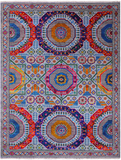Grey Geometric Persian Mamluk Handmade Wool & Silk Rug - 9' 0" X 12' 0"