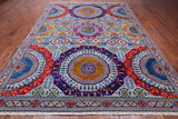 Grey Geometric Persian Mamluk Handmade Wool & Silk Rug - 9' 0" X 12' 0"