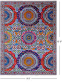 Grey Geometric Persian Mamluk Handmade Wool & Silk Rug - 9' 0" X 12' 0"