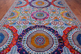 Grey Geometric Persian Mamluk Handmade Wool & Silk Rug - 9' 0" X 12' 0"