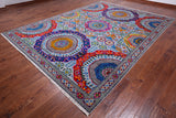 Grey Geometric Persian Mamluk Handmade Wool & Silk Rug - 9' 0" X 12' 0"