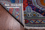 Grey Geometric Persian Mamluk Handmade Wool & Silk Rug - 9' 0" X 12' 0"