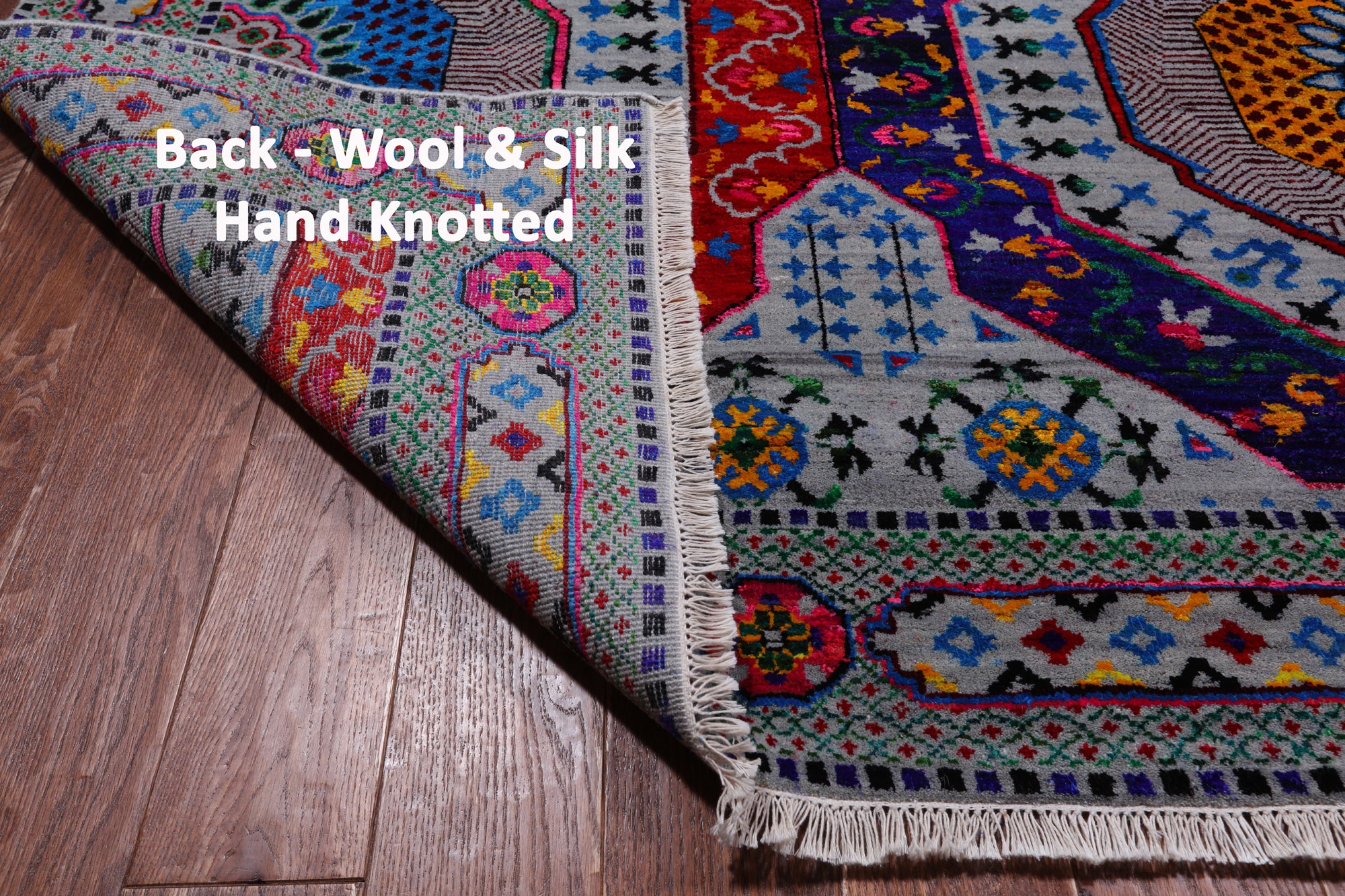 Grey Geometric Persian Mamluk Handmade Wool & Silk Rug - 9' 0" X 12' 0"