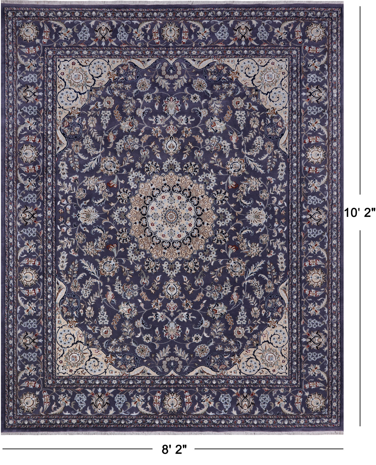 Persian Nain Hand Knotted Wool & Silk Rug - 8' 2" X 10' 2"