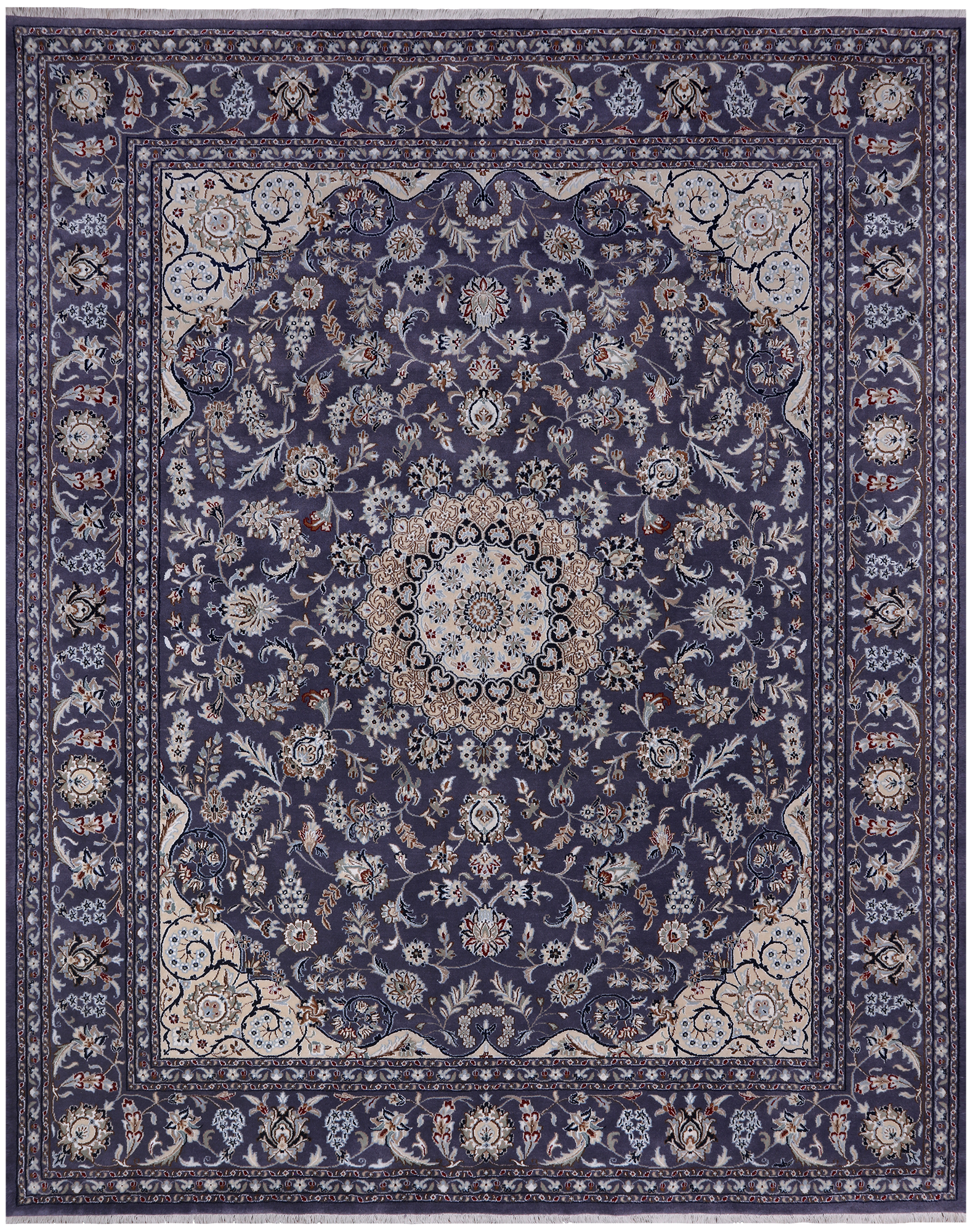 Persian Nain Hand Knotted Wool & Silk Rug - 8' 2" X 10' 2"