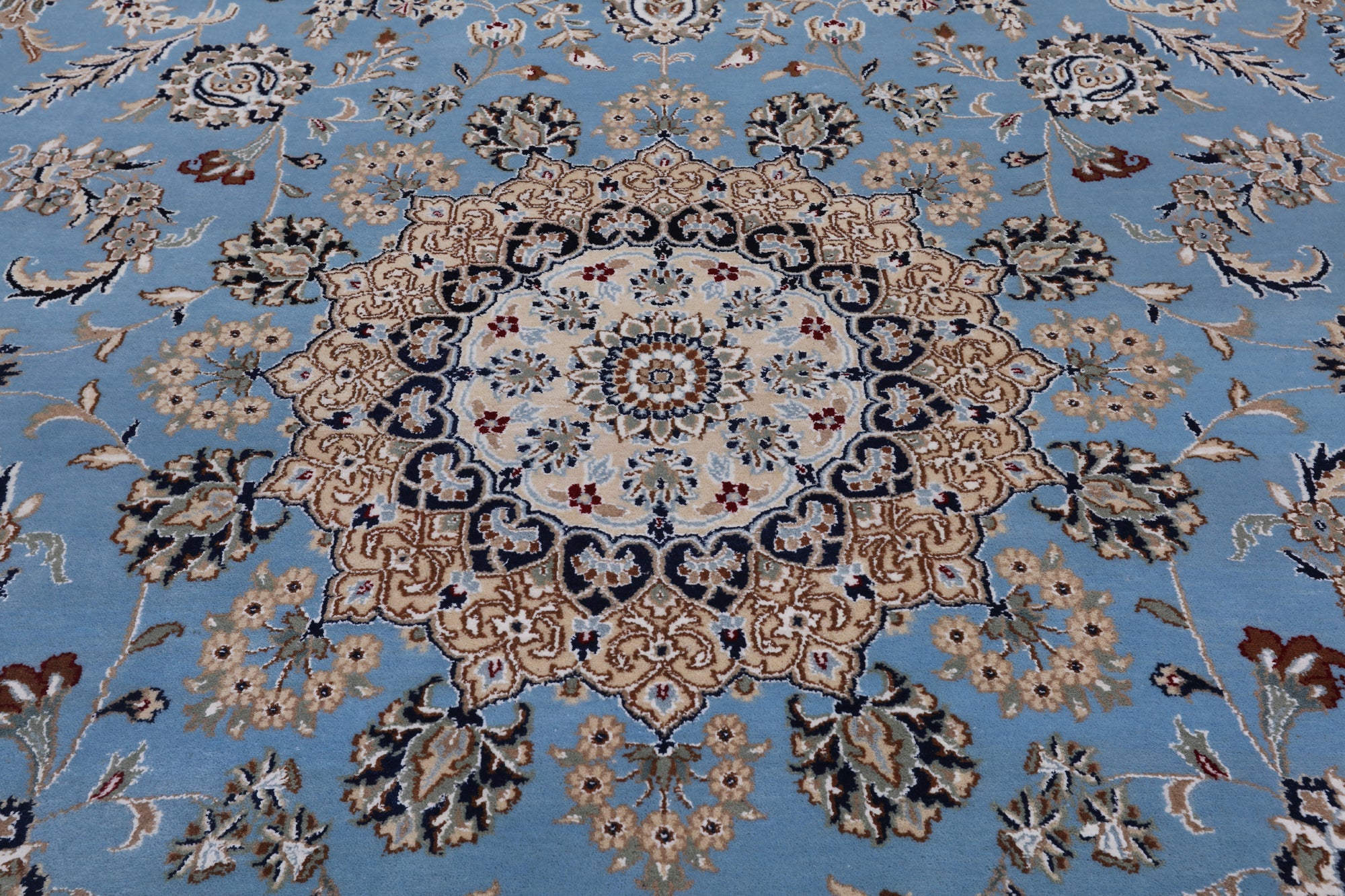 Blue Persian Nain Hand Knotted Wool & Silk Rug - 8' 10" X 12' 1"