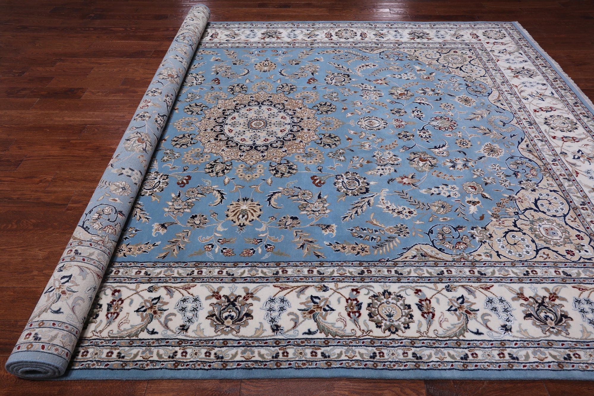 Blue Persian Nain Hand Knotted Wool & Silk Rug - 8' 10" X 12' 1"