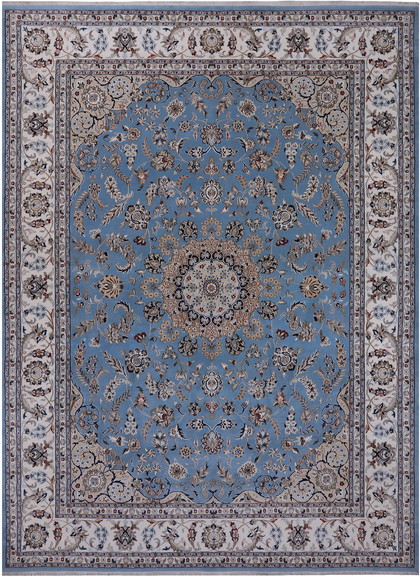 Blue Persian Nain Hand Knotted Wool & Silk Rug - 8' 10" X 12' 1"