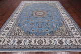 Blue Persian Nain Hand Knotted Wool & Silk Rug - 8' 10" X 12' 1"