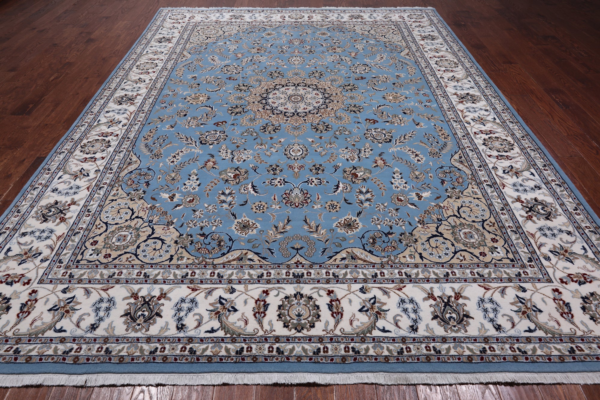 Blue Persian Nain Hand Knotted Wool & Silk Rug - 8' 10" X 12' 1"