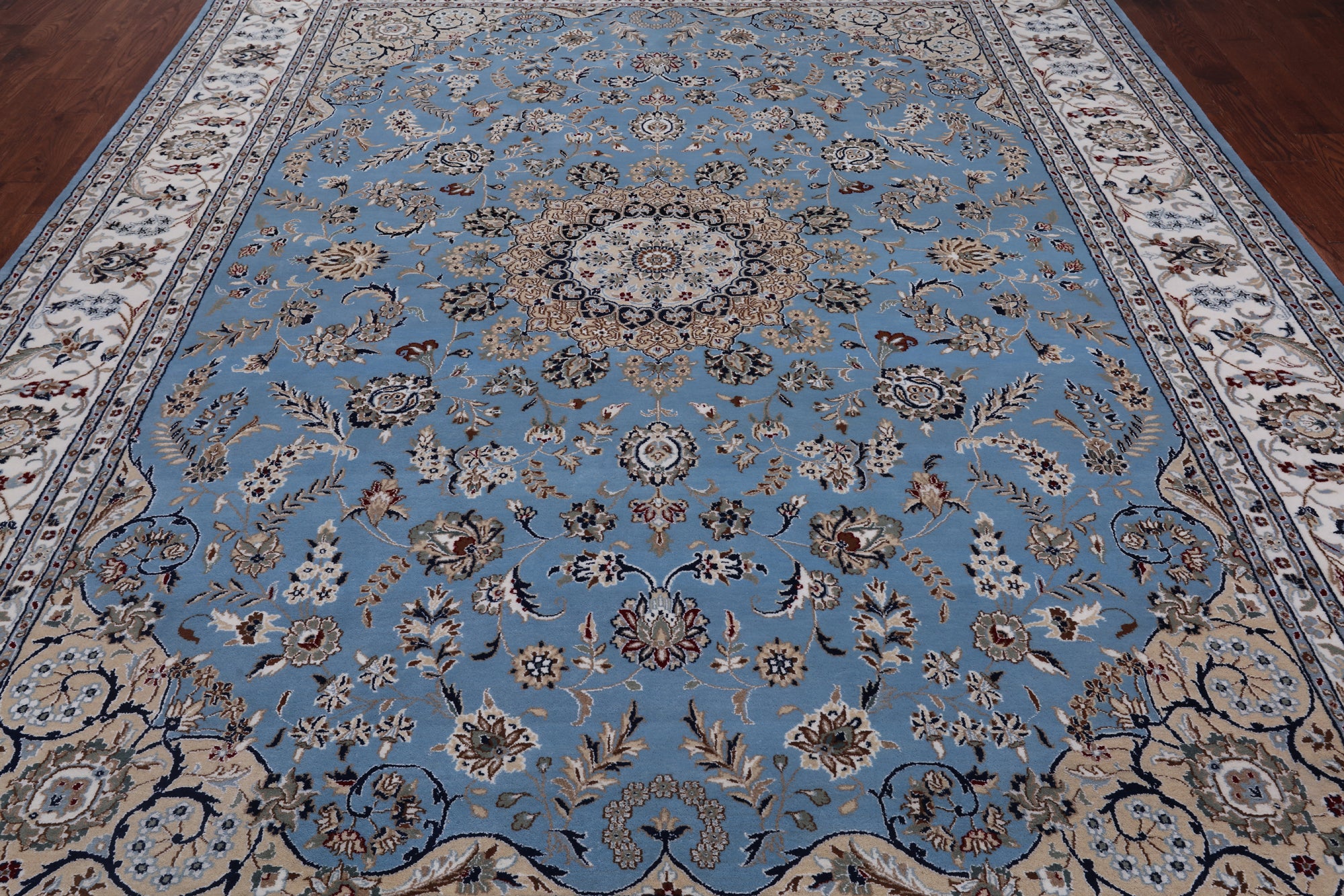 Blue Persian Nain Hand Knotted Wool & Silk Rug - 8' 10" X 12' 1"