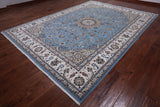 Blue Persian Nain Hand Knotted Wool & Silk Rug - 8' 10" X 12' 1"