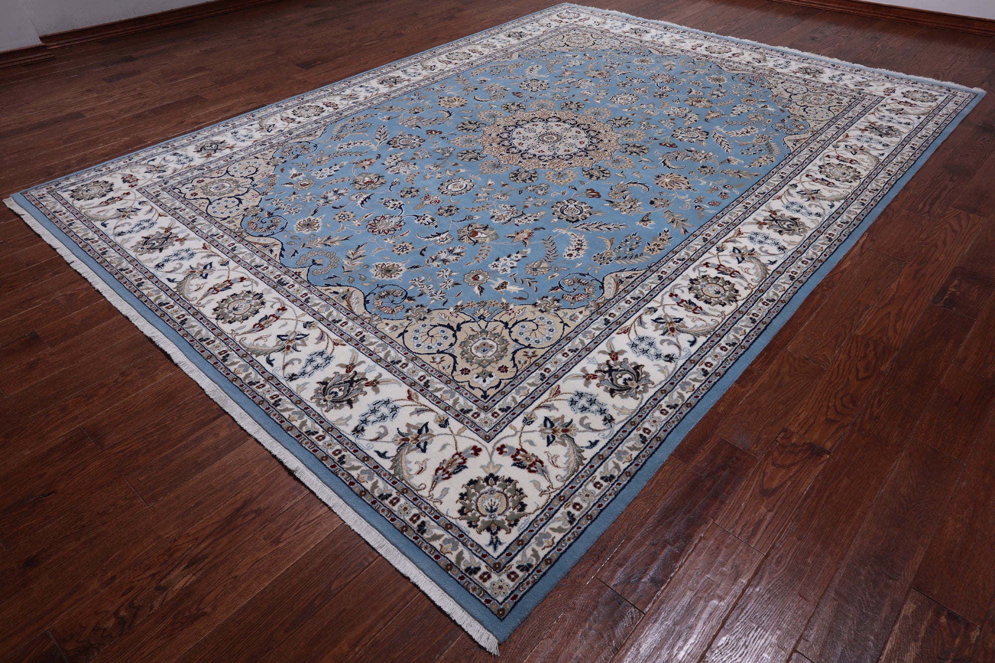 Blue Persian Nain Hand Knotted Wool & Silk Rug - 8' 10" X 12' 1"