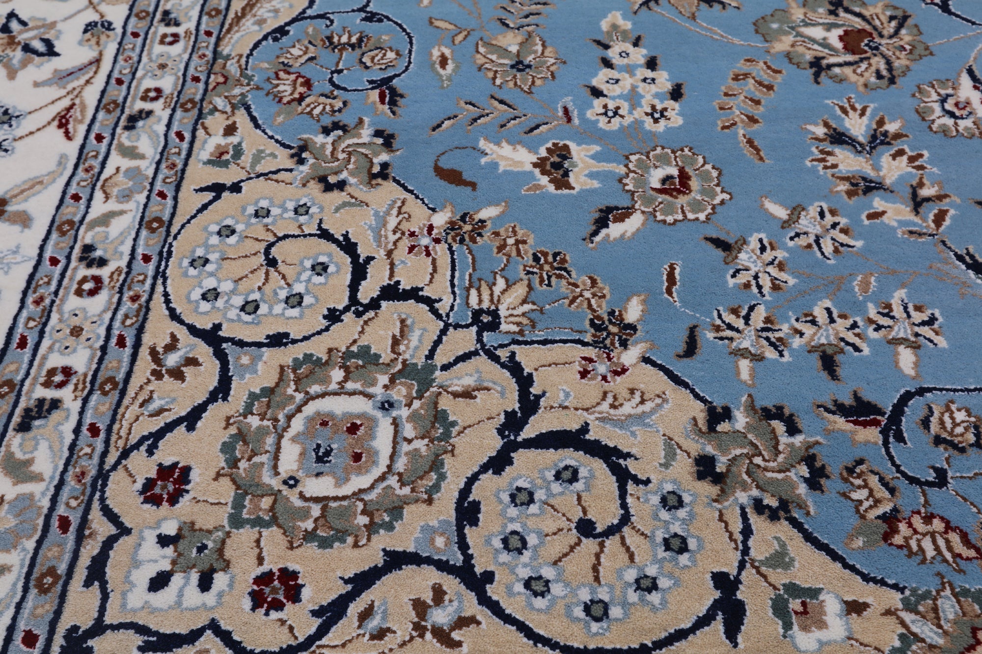 Blue Persian Nain Hand Knotted Wool & Silk Rug - 8' 10" X 12' 1"
