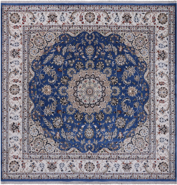 Square Persian Nain Handmade Wool & Silk Rug - 9' 0" X 9' 0"