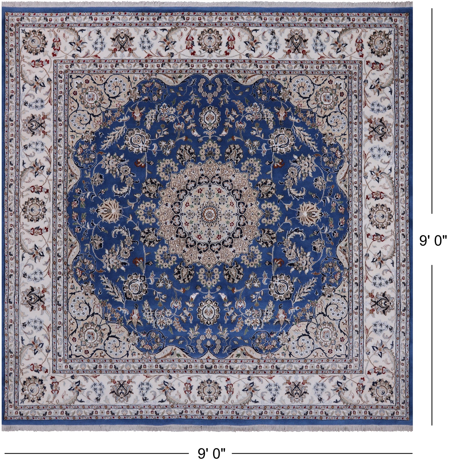 Square Persian Nain Handmade Wool & Silk Rug - 9' 0" X 9' 0"