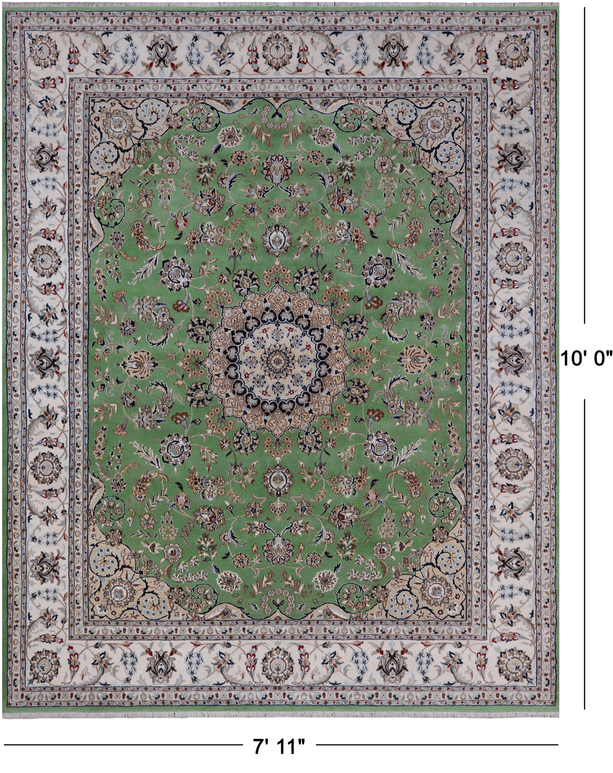 Persian Nain Hand Knotted Wool & Silk Rug - 7' 11" X 10' 0"