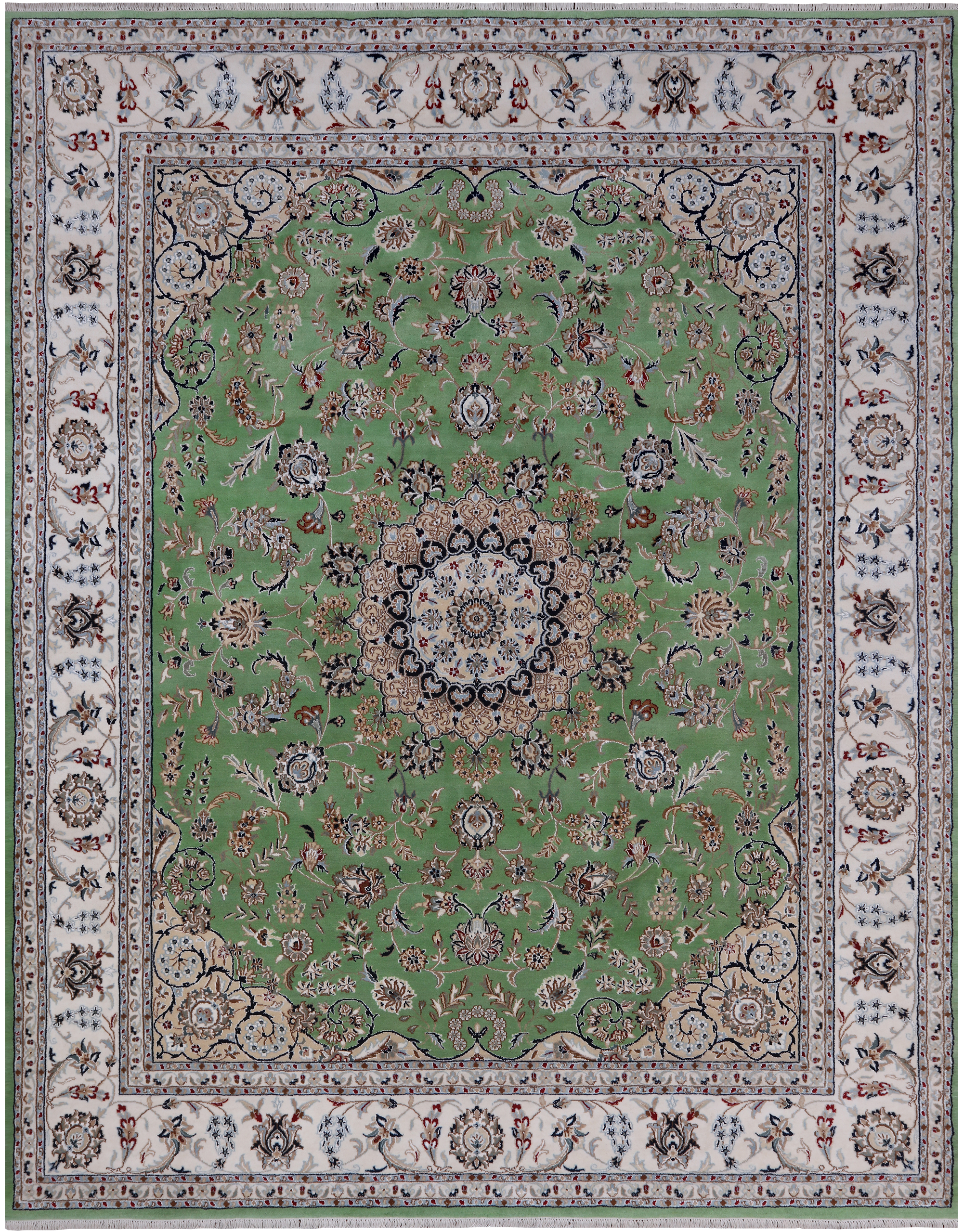 Persian Nain Hand Knotted Wool & Silk Rug - 7' 11" X 10' 0"