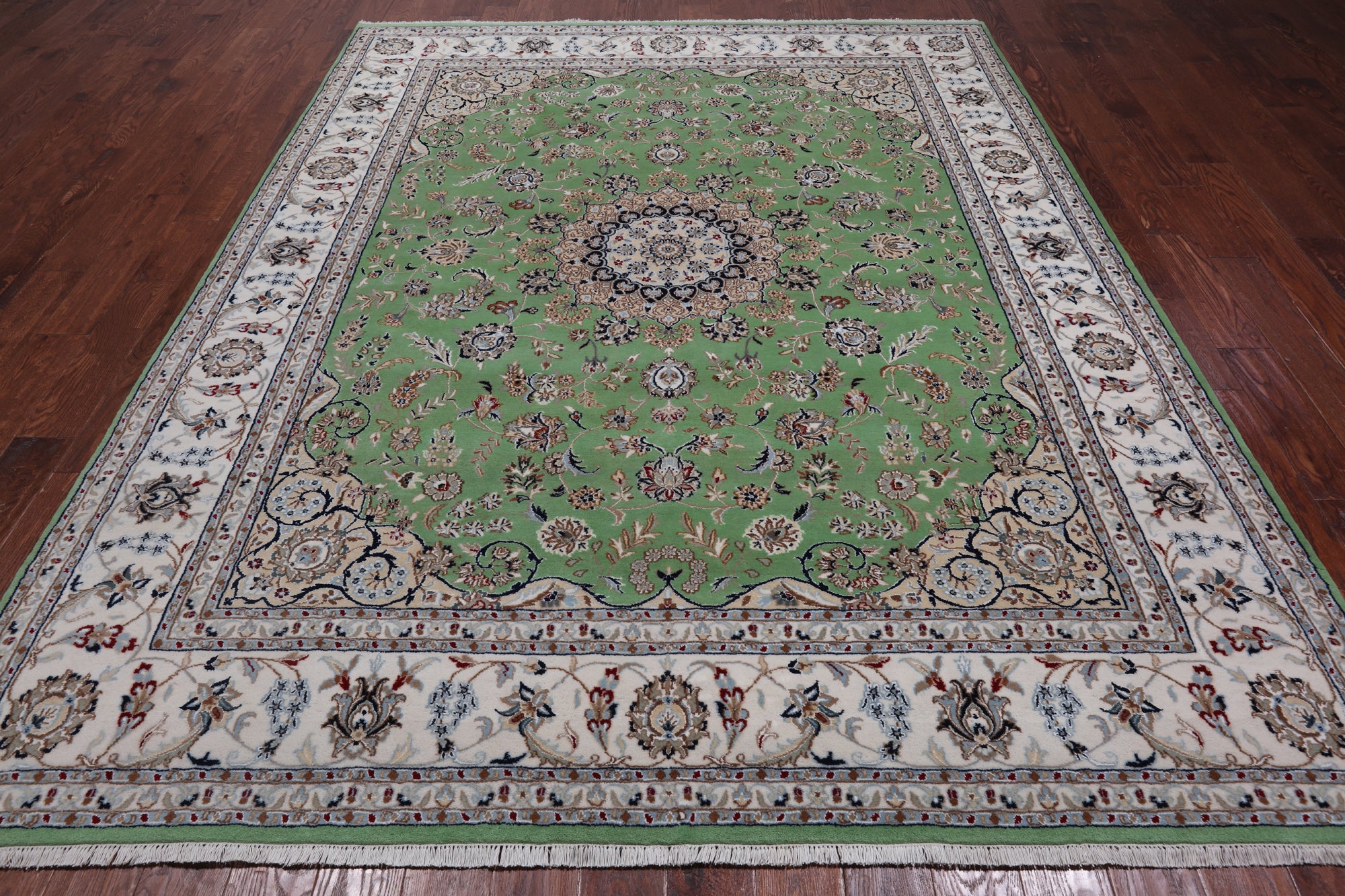 Persian Nain Hand Knotted Wool & Silk Rug - 7' 11" X 10' 0"