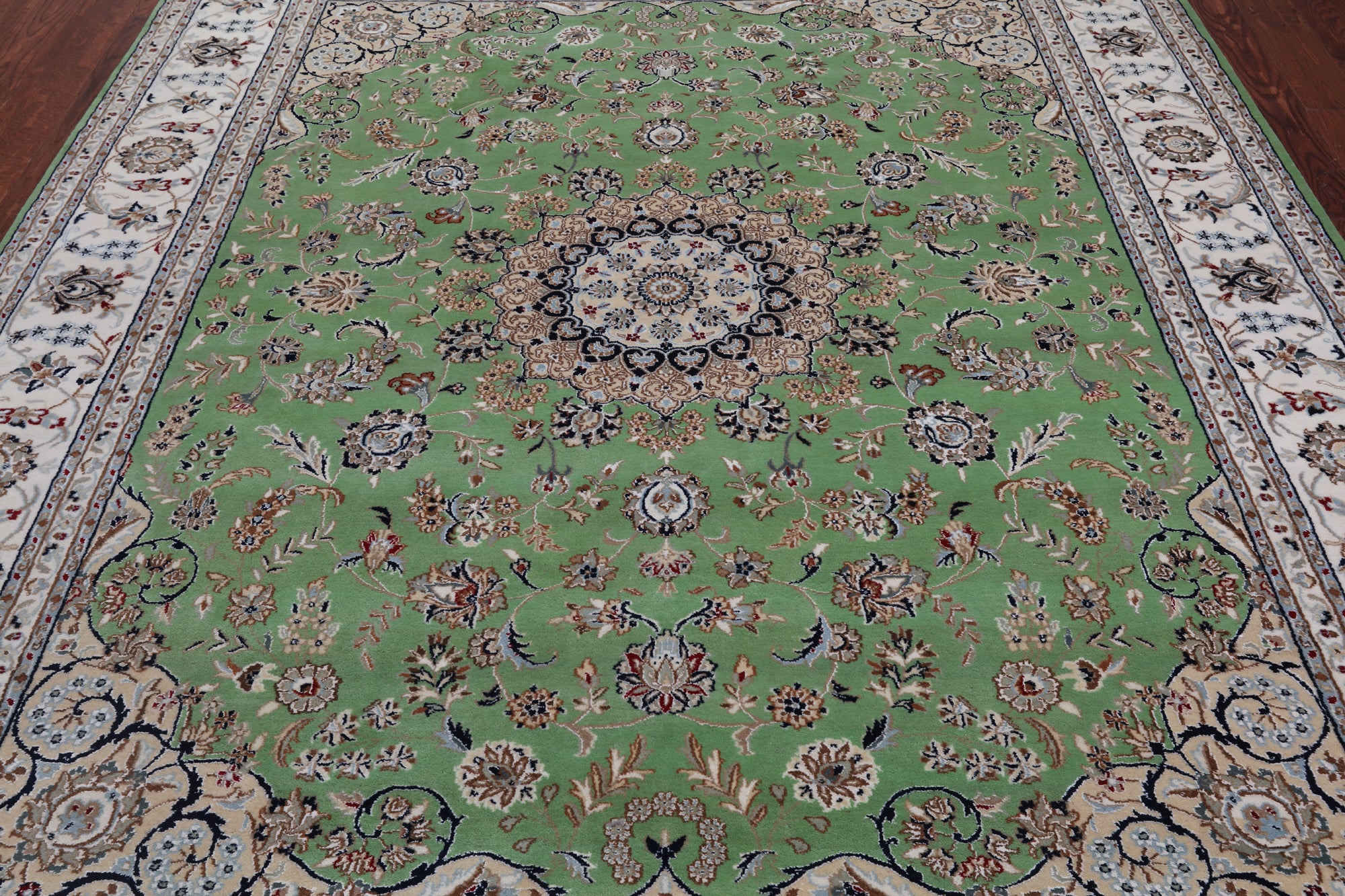 Persian Nain Hand Knotted Wool & Silk Rug - 7' 11" X 10' 0"