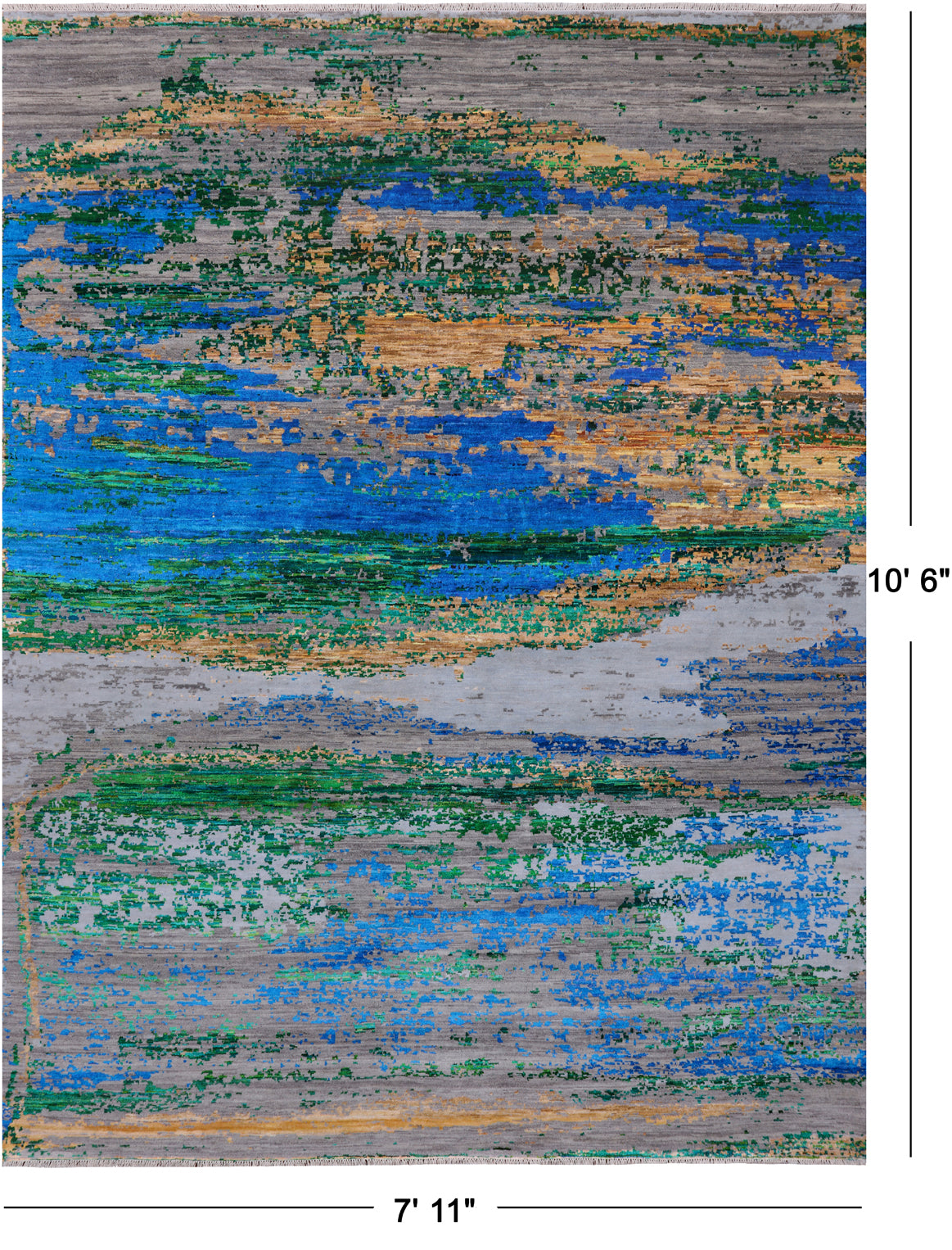 Abstract Modern Wool & Silk Hand Knotted Rug - 7' 11" X 10' 6"