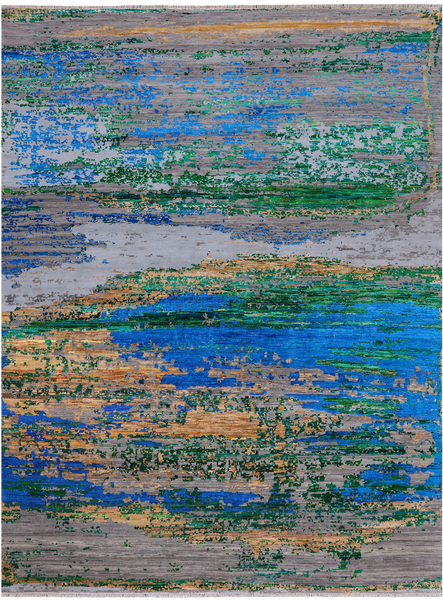 Abstract Modern Wool & Silk Hand Knotted Rug - 7' 11" X 10' 6"