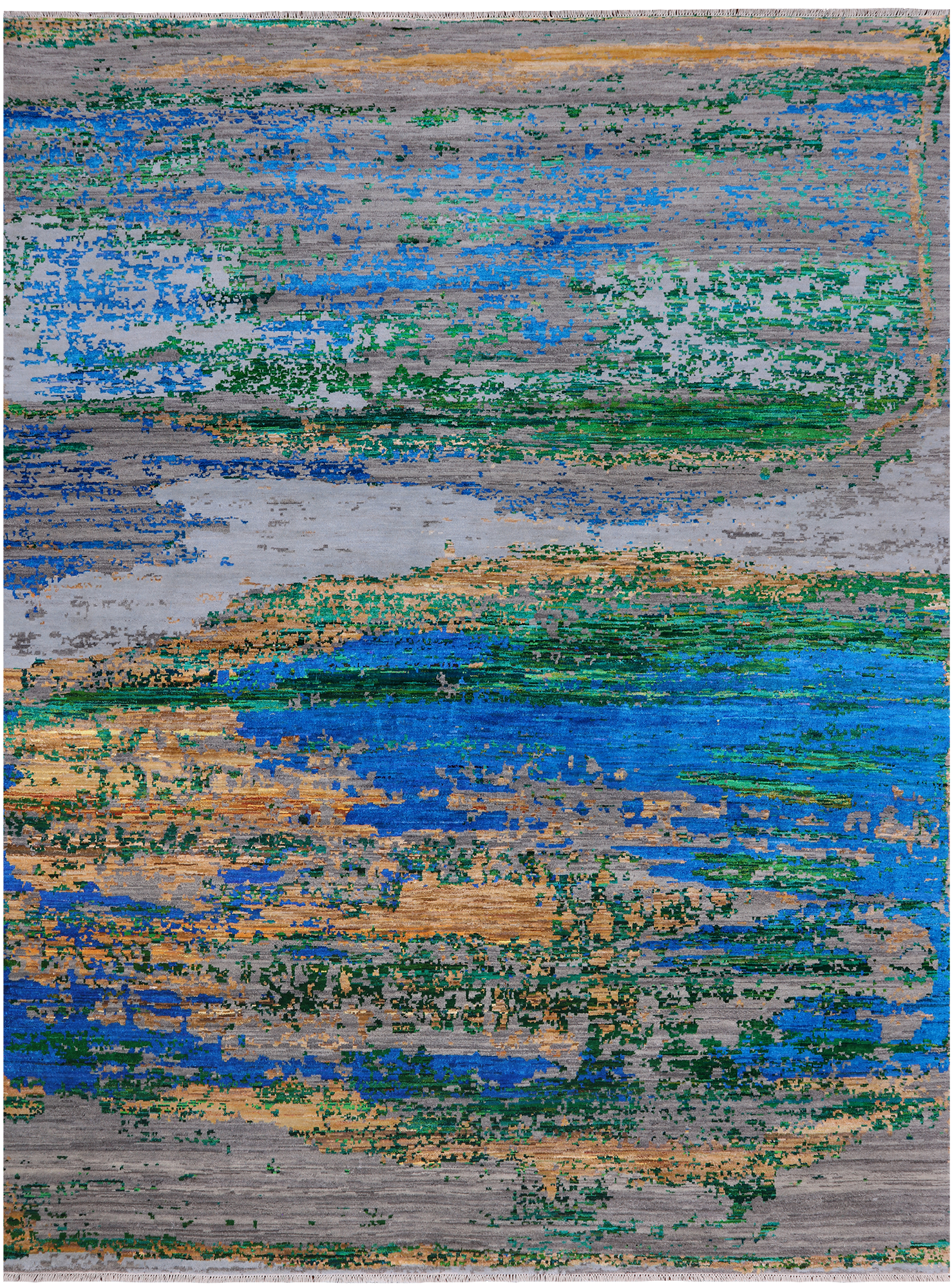 Abstract Modern Wool & Silk Hand Knotted Rug - 7' 11" X 10' 6"