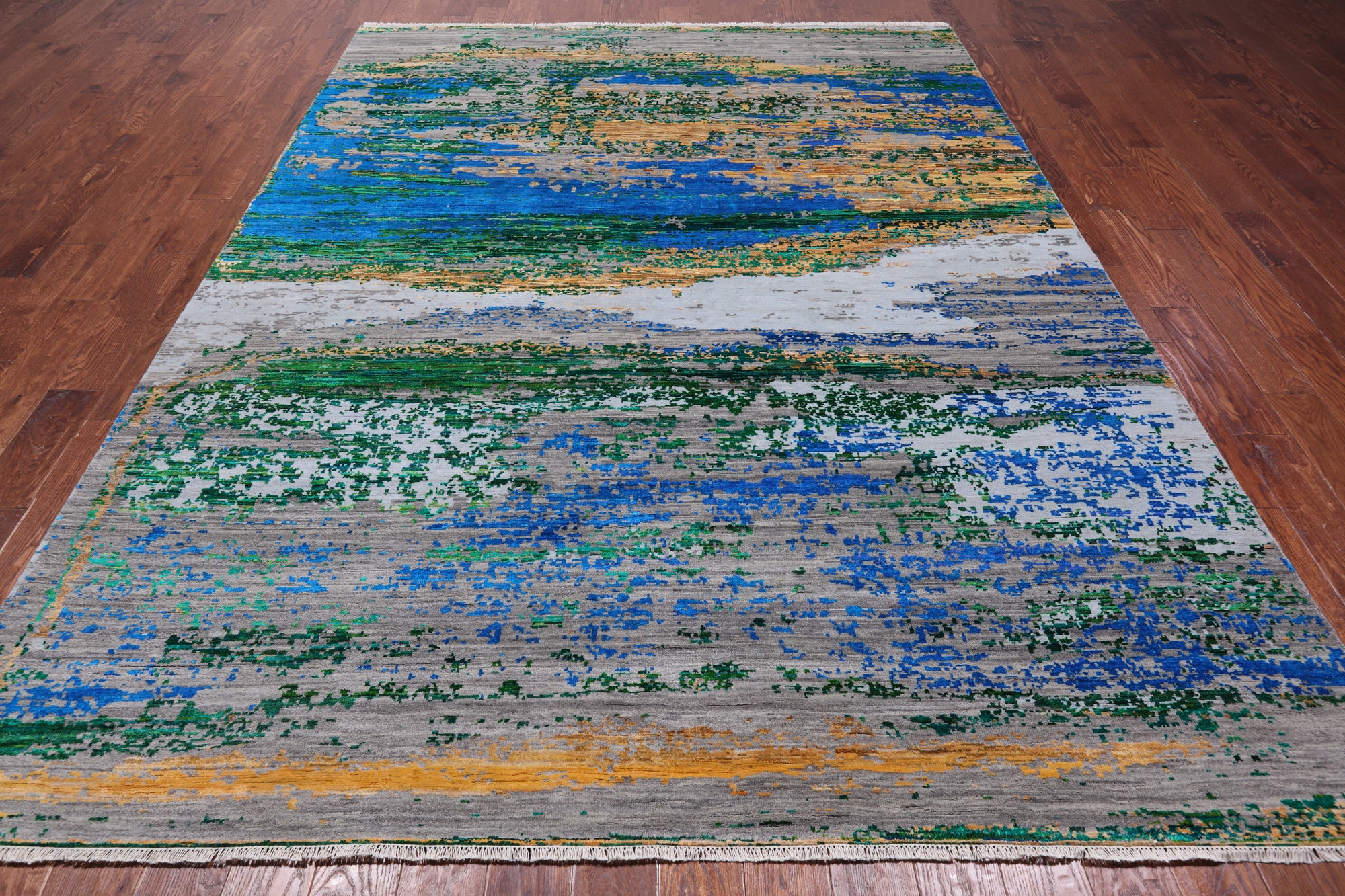 Abstract Modern Wool & Silk Hand Knotted Rug - 7' 11" X 10' 6"