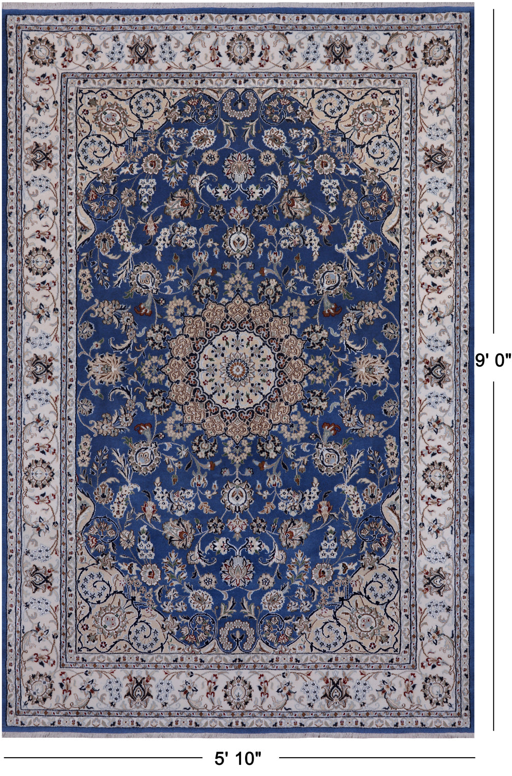 Persian Nain Handmade Wool & Silk Rug - 5' 10" X 9' 0"