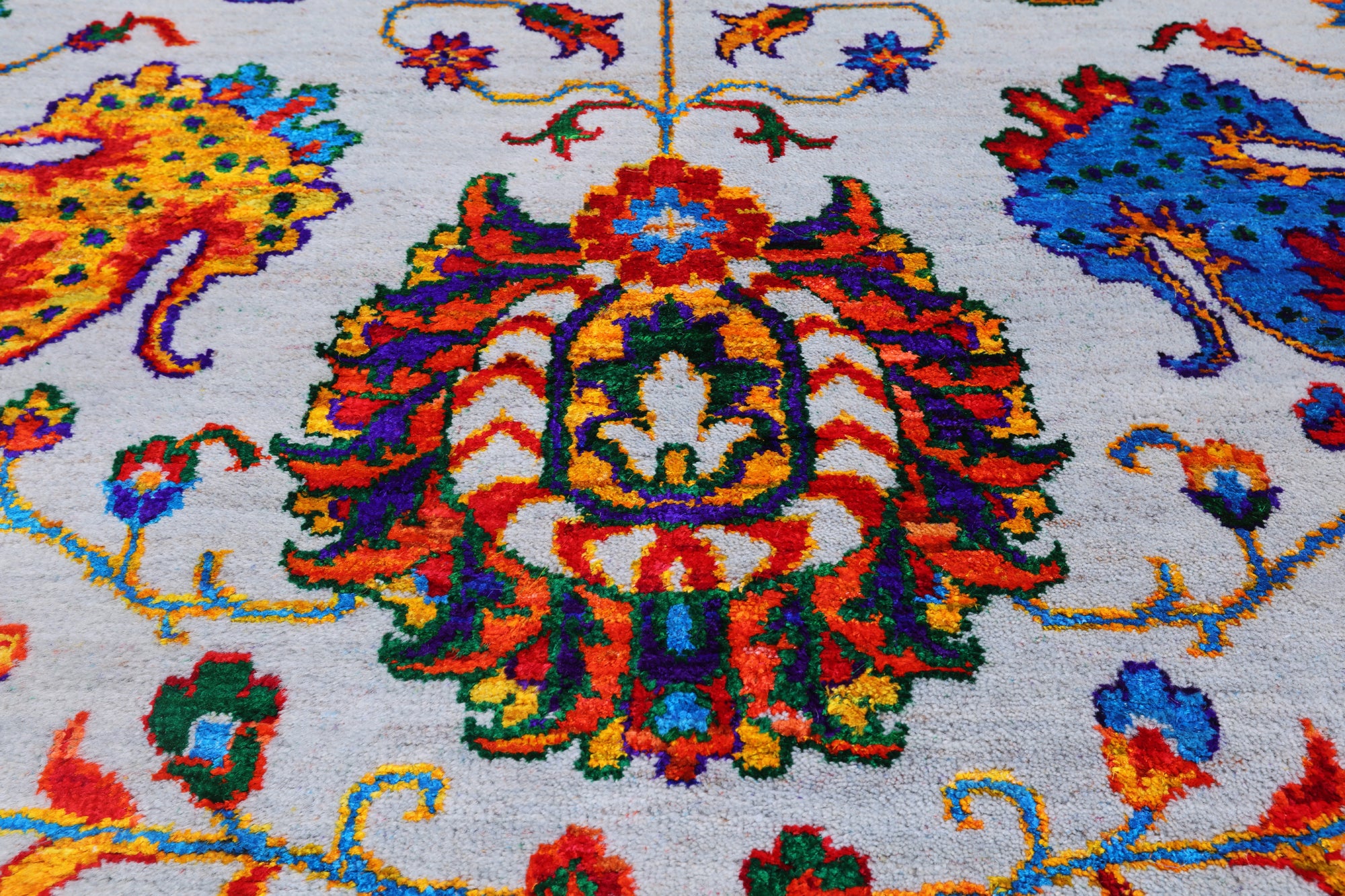 Grey Persian Tabriz Handmade Wool & Silk Rug - 8' 10" X 12' 0"