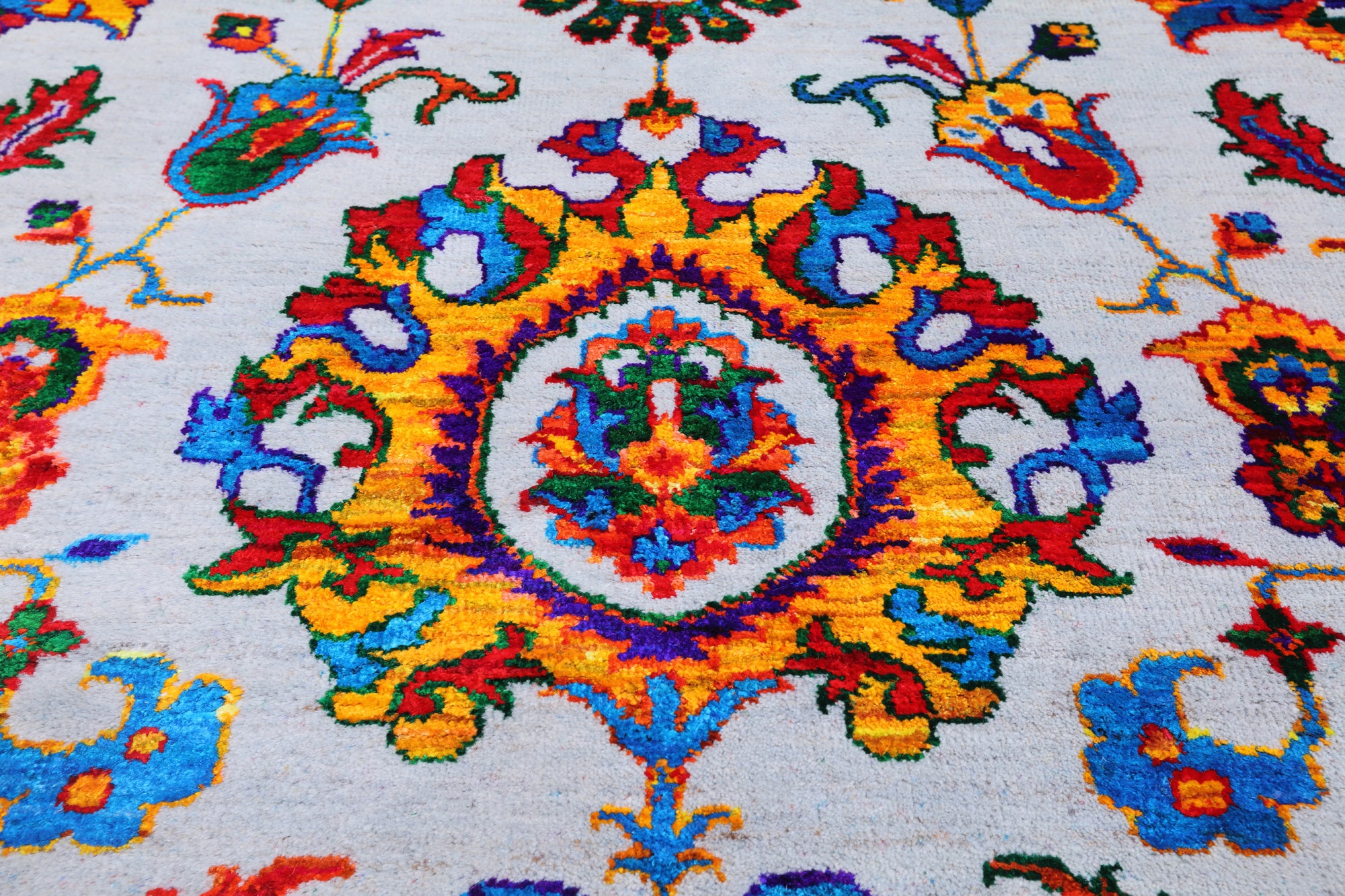 Grey Persian Tabriz Handmade Wool & Silk Rug - 8' 10" X 12' 0"