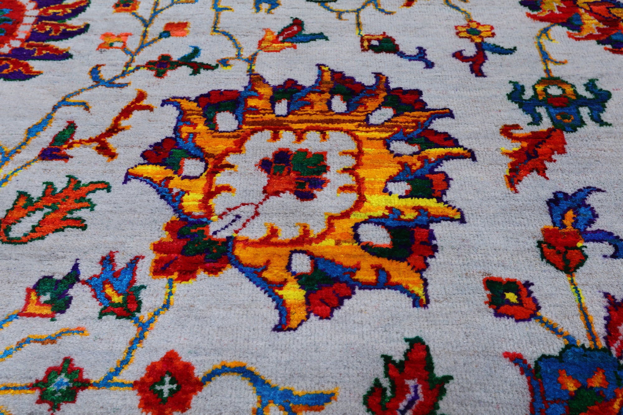 Grey Persian Tabriz Handmade Wool & Silk Rug - 8' 10" X 12' 0"