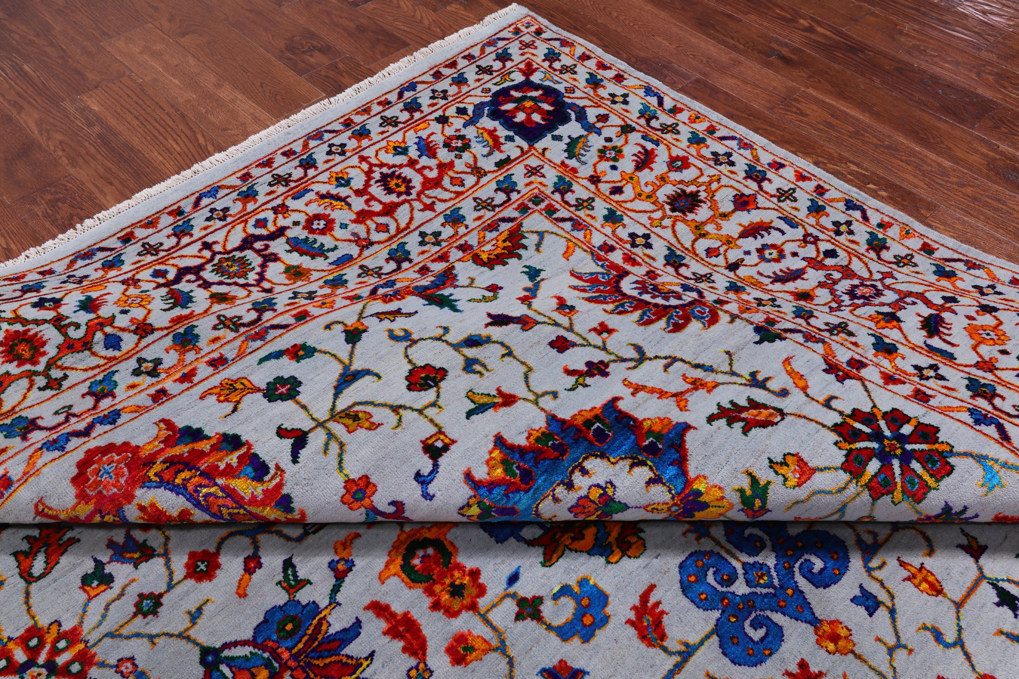 Grey Persian Tabriz Handmade Wool & Silk Rug - 8' 10" X 12' 0"