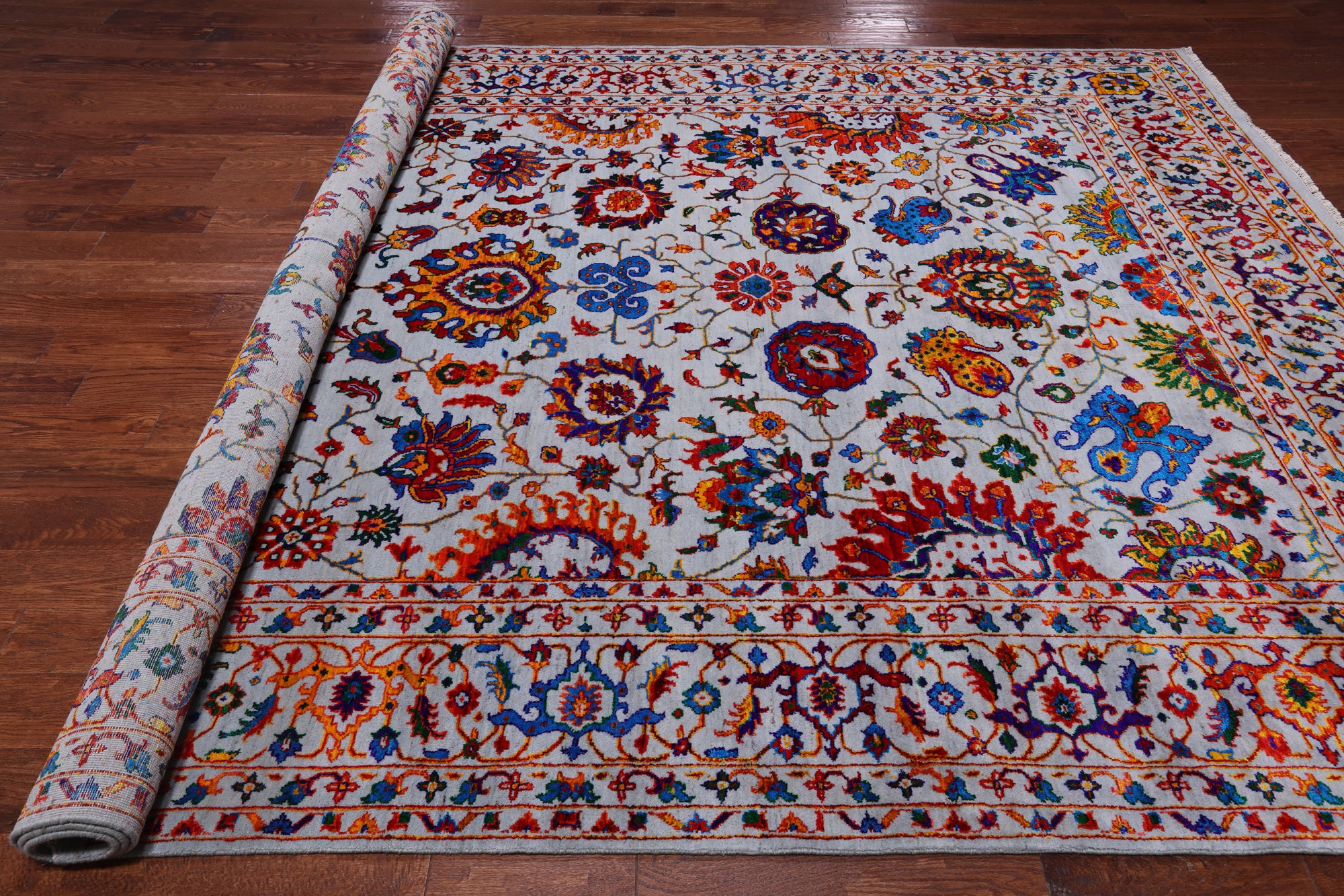 Grey Persian Tabriz Handmade Wool & Silk Rug - 8' 10" X 12' 0"